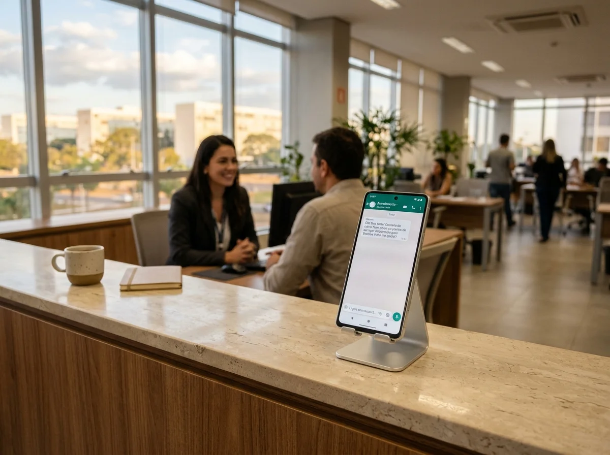 Atendimento digital ágil ao cliente via smartphone sobre o balcão